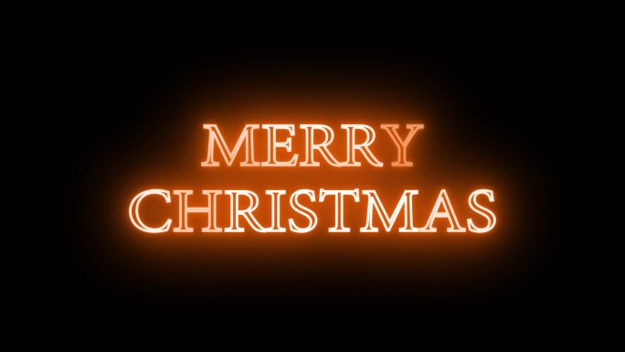 一个无缝循环动画圣诞快乐橙色霓虹灯文本在黑色背景上