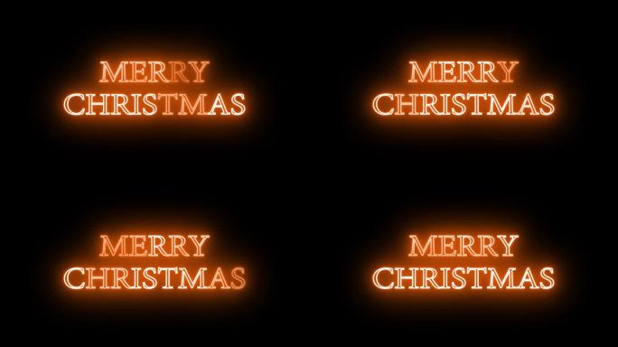 一个无缝循环动画圣诞快乐橙色霓虹灯文本在黑色背景上