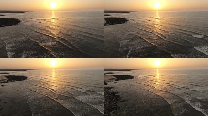 富埃特文图拉海岸线日落时的航拍视频