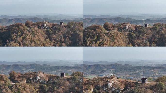 航拍烟台市牟平区双百山秋天山顶风景