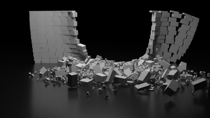 墙打破破裂碎片视频素材爆破震碎