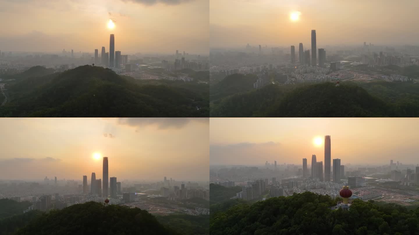 旗峰山灯笼 东莞国贸中心 长焦 夕阳