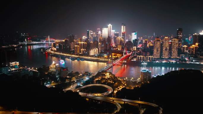 重庆东水门大桥夜景航拍