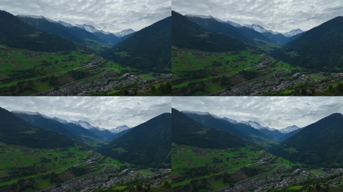 瑞士瓦莱州奥西埃，火车站和德恩特蒙特河的村庄景观