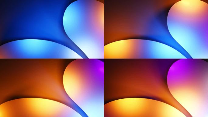 循环3d动画，抽象背景与蓝橙霓虹灯照明。发光的波浪线变幻无穷