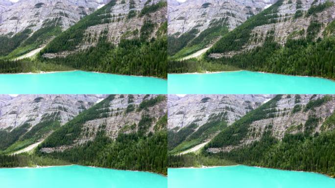 罗布森山省立公园的金尼湖鸟瞰图。加拿大落基山脉与无人机