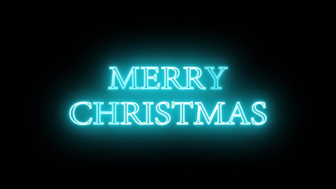 一个无缝循环动画圣诞快乐蓝色霓虹灯文本在黑色背景上