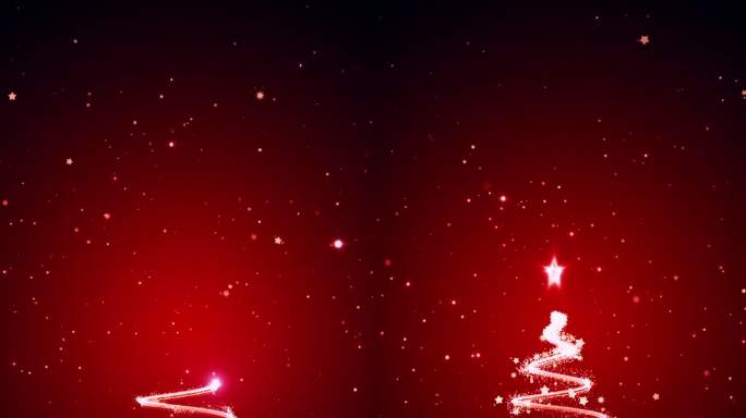 圣诞贺卡与圣诞树和飘落的雪花在红色的背景