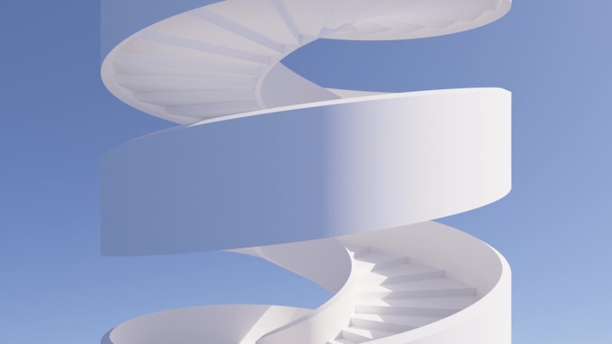 天空中白色螺旋楼梯的3d渲染与阳光
