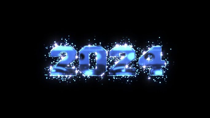 祝2024年新年快乐，蓝色的微粒闪闪发光