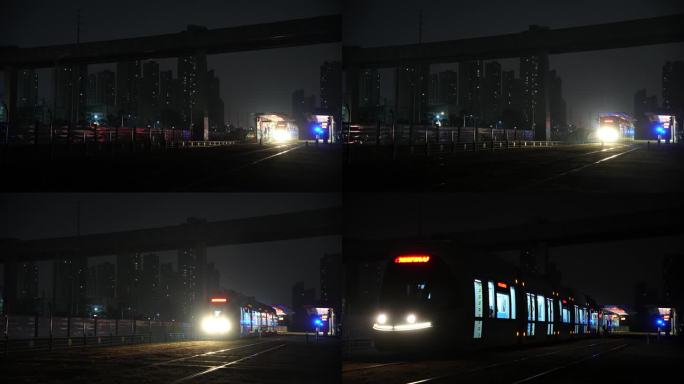 武汉光谷立体轨道交通空轨列车与有轨电车