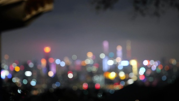广州的夜晚朦胧灯光模糊空境空镜头