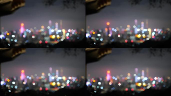 广州的夜晚朦胧灯光模糊空境空镜头