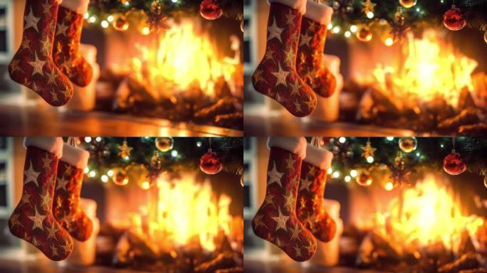 这幅迷人的画捕捉到了圣诞节的温馨精神，美丽的圣诞树，对礼物的期待，以及熊熊燃烧的炉火的安慰，都汇聚在