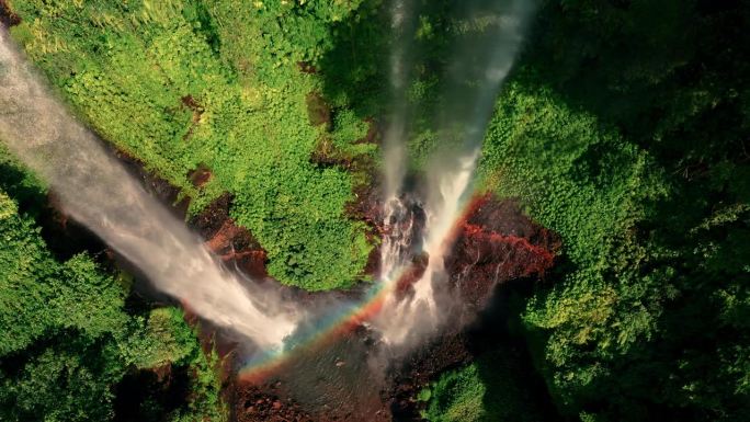 Sekumpul斐济瀑布Singaraja巴厘岛稳定无人机视图
