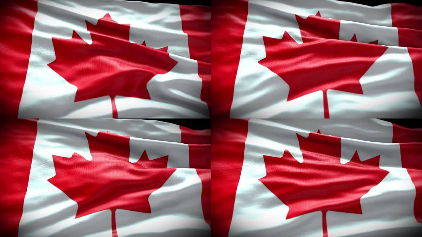加拿大国旗在慢动作中挥舞，近距离拍摄加拿大国旗4K