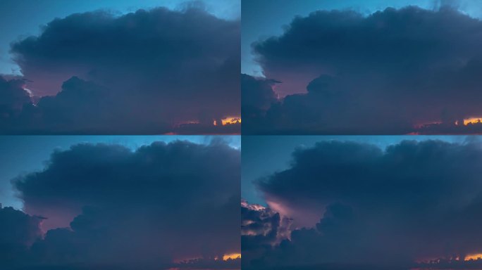 傍晚天空积雨云和闪电风暴的运动时间