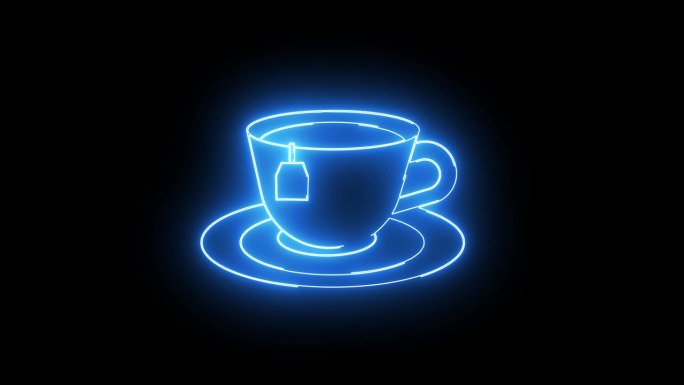 一杯茶与霓虹灯效果的动画图标