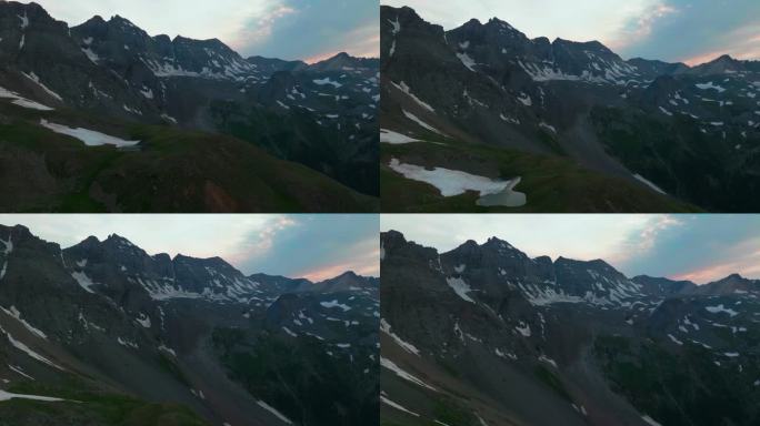 空中电影无人机神奇的夏天日落黄昏Sniffels山荒野低蓝色湖泊南科罗拉多圣胡安里奇韦特柳赖德西尔弗