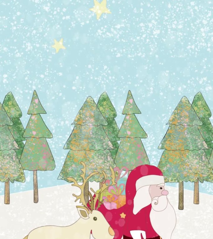 圣诞老人与驯鹿送礼物在圣诞节垂直格式