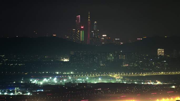 【延时4K】广州塔花都长焦白云机场夜景