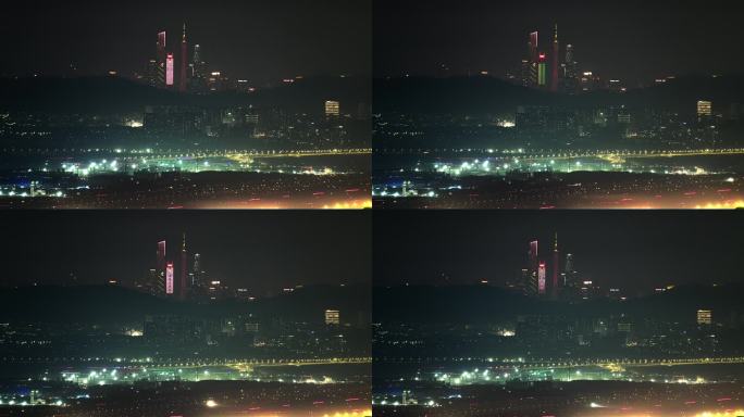 【延时4K】广州塔花都长焦白云机场夜景