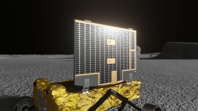 3D动画显示了月船号月球车太阳能电池板在月球上移动时的特写