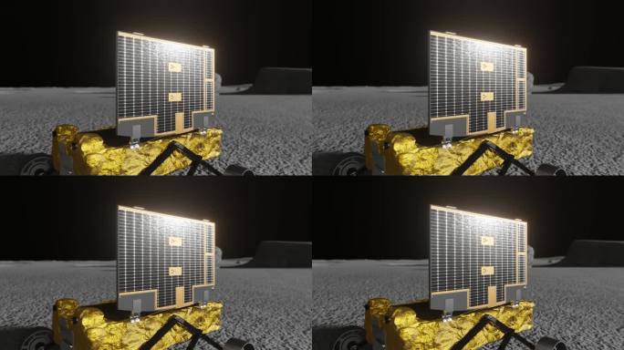 3D动画显示了月船号月球车太阳能电池板在月球上移动时的特写