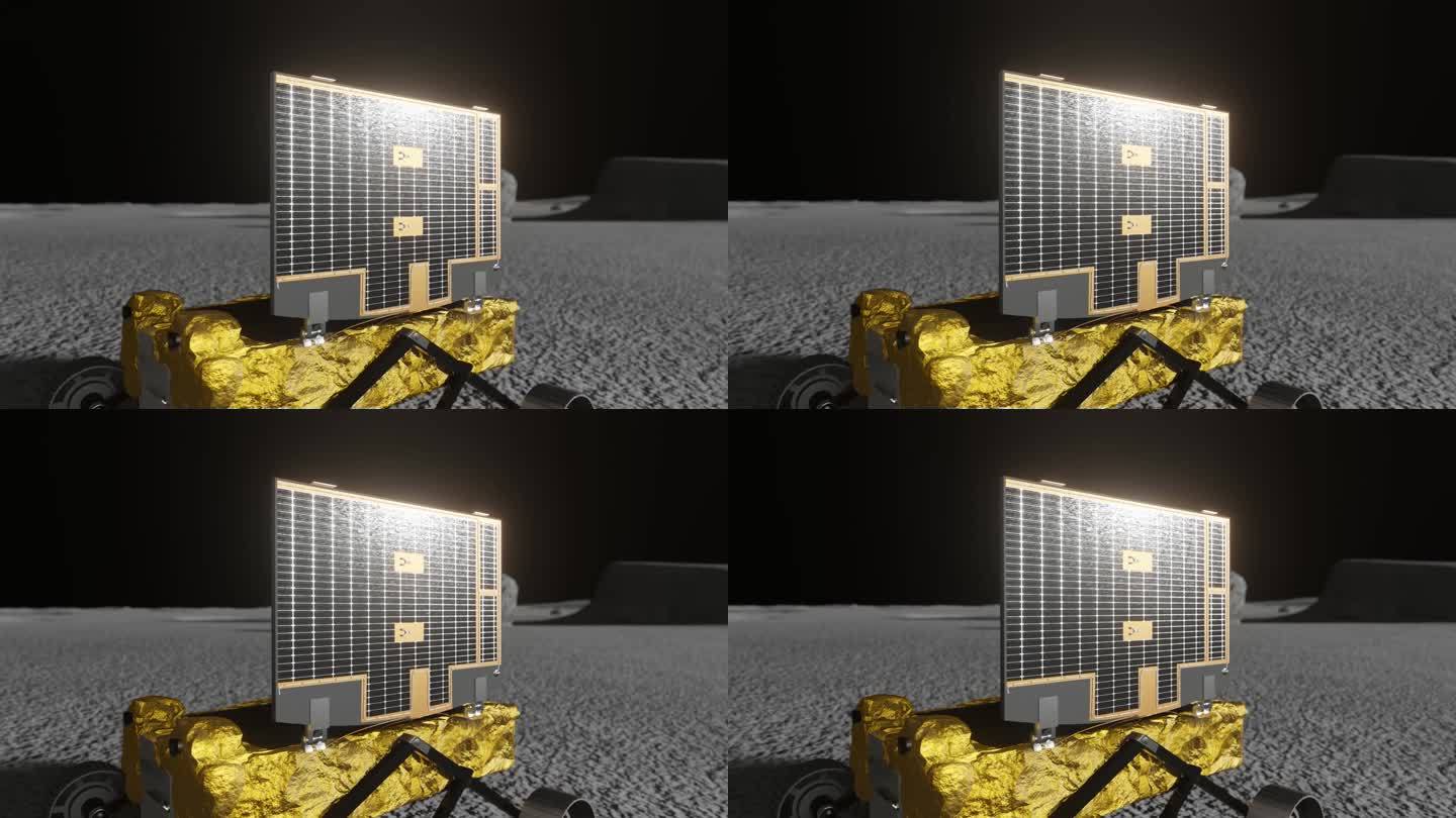 3D动画显示了月船号月球车太阳能电池板在月球上移动时的特写