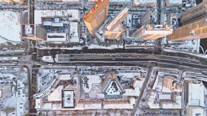 中国黑龙江哈尔滨城市雪景风光航拍