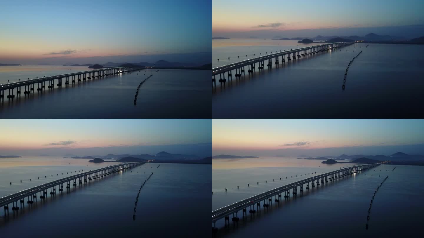 夕阳航拍跨江大桥