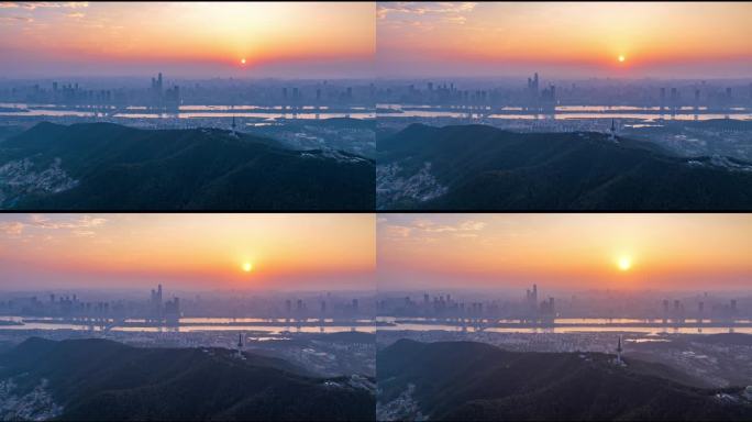 长沙日出延时岳麓山拍五一广场