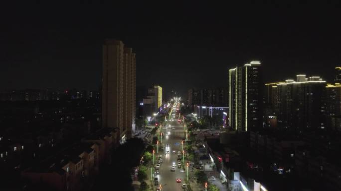 航拍4K，城市高楼公路夜景，潍坊北海路