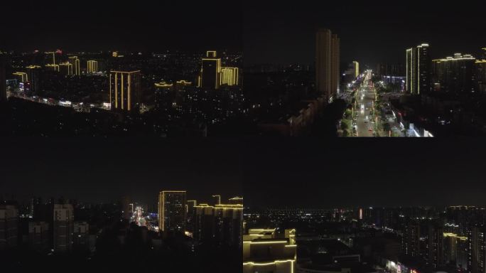 航拍4K，城市高楼公路夜景，潍坊北海路