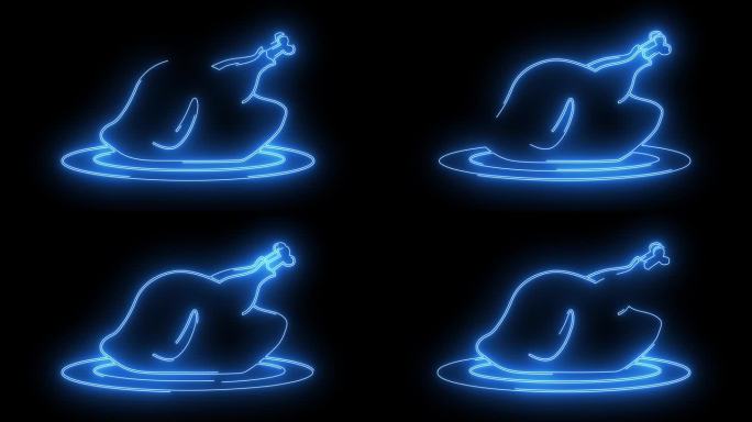 烤鸡标志动画与发光的霓虹灯线