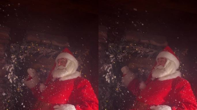 圣诞老人在大雪中敲门拜访孩子们，并给他们希望的礼物