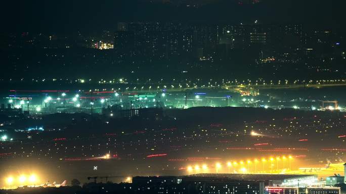 【延时4K】花都白云机场繁忙机场夜景