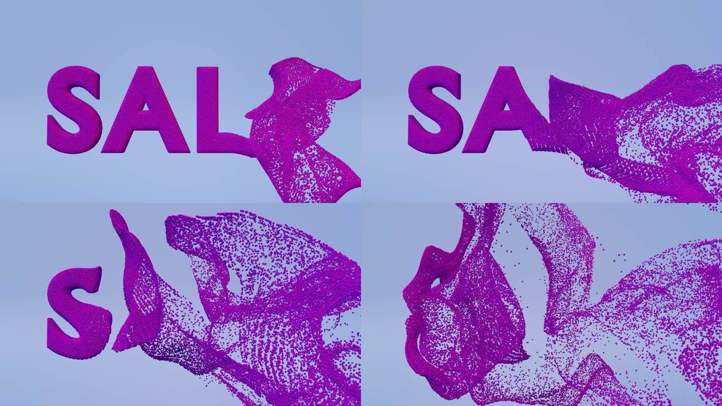 销售文字过渡紫色悬浮3d动画慢动作图形折扣横幅热卖最优惠的价格蓝色背景霓虹灯4K。网上购物促销商店优