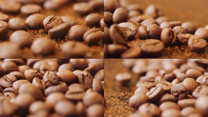 唯美咖啡豆 咖啡粉撒落