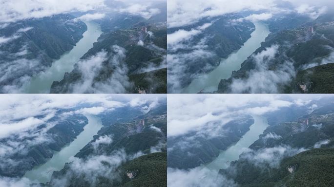 8K长江三峡巫峡雾上长江自然风光延时