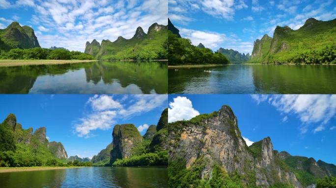 广西桂林山水漓江风景坐船游漓江沿岸风光