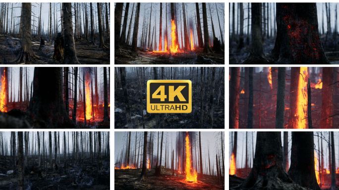 森林火灾着火自燃树木烧毁环境破坏生态灾难