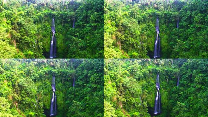 令人叹为观止的斐济瀑布在郁郁葱葱的热带雨林峡谷中倾泻而下。