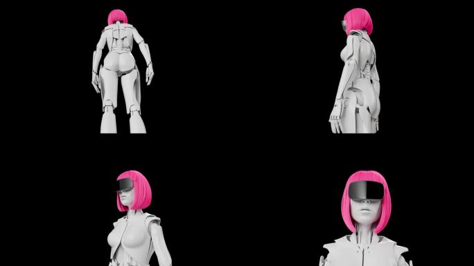 戴着虚拟现实眼镜的粉色头发的机器人女孩