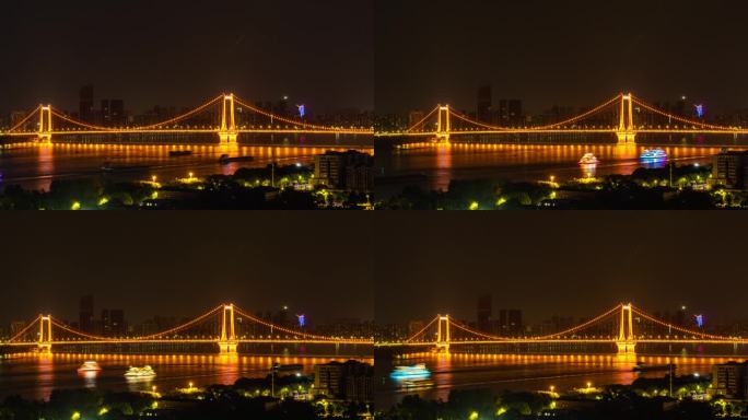 湖北省武汉市鹦鹉洲大桥夜景延时摄影