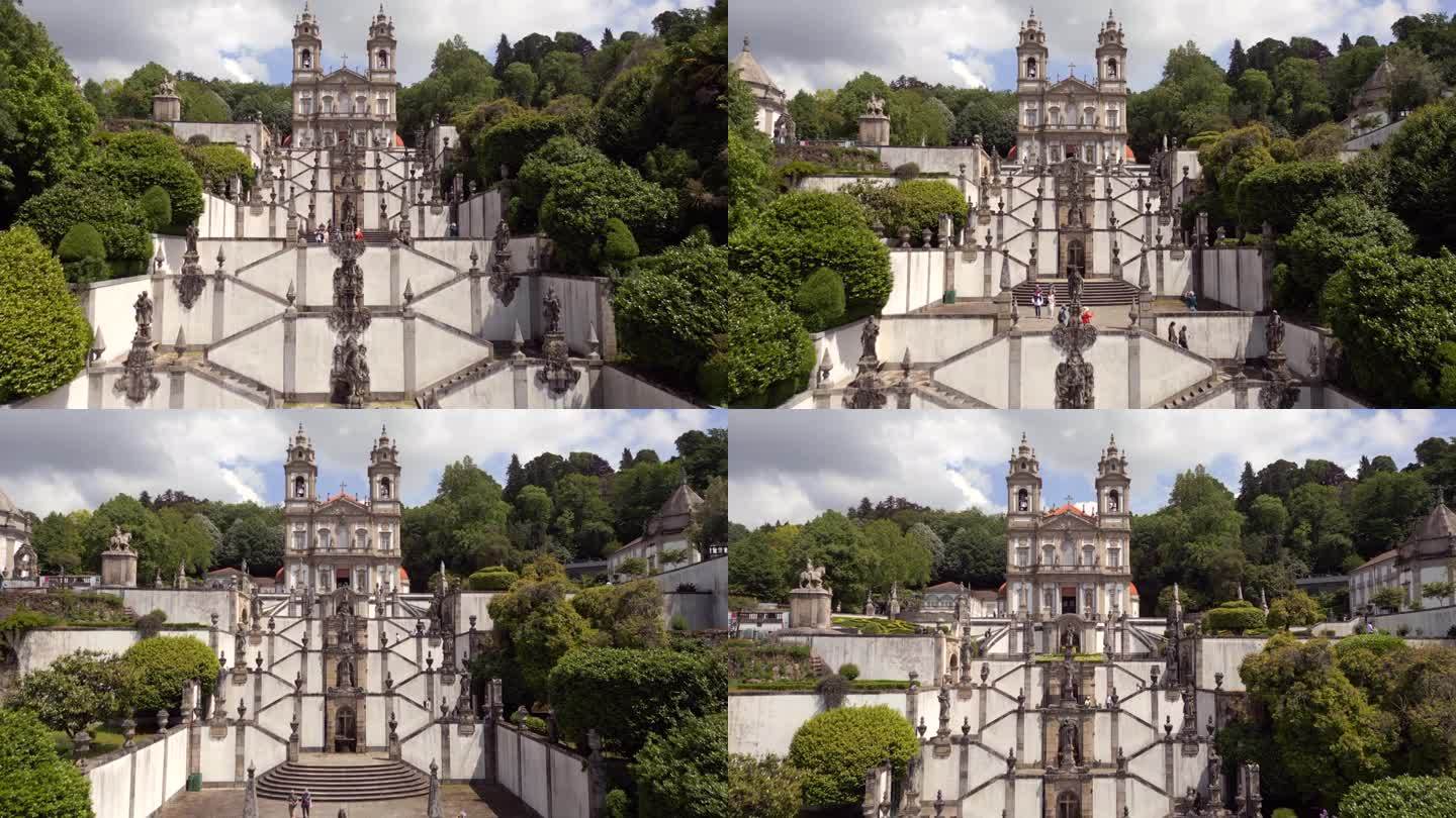葡萄牙布拉加历史悠久的圣耶稣教堂鸟瞰图