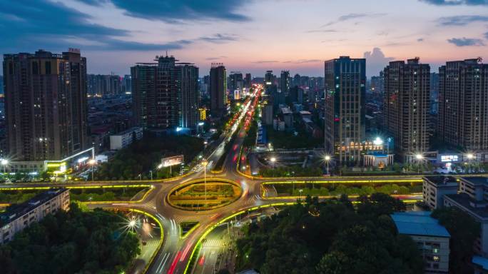 衡阳市解放大道华新立交桥夜景航拍延时