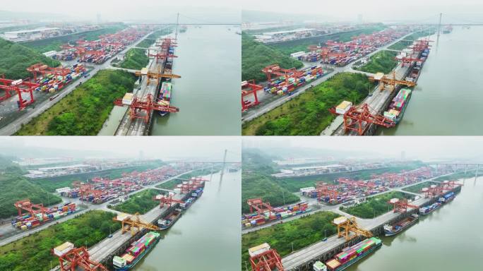 航拍重庆果园港港口集装箱码头