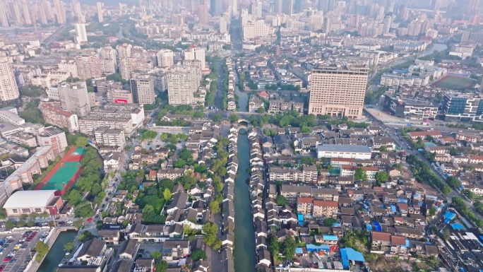 中国江苏无锡清名桥古运河景区航拍