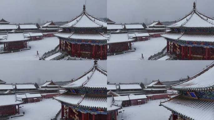 沈阳故宫雪景航拍素材